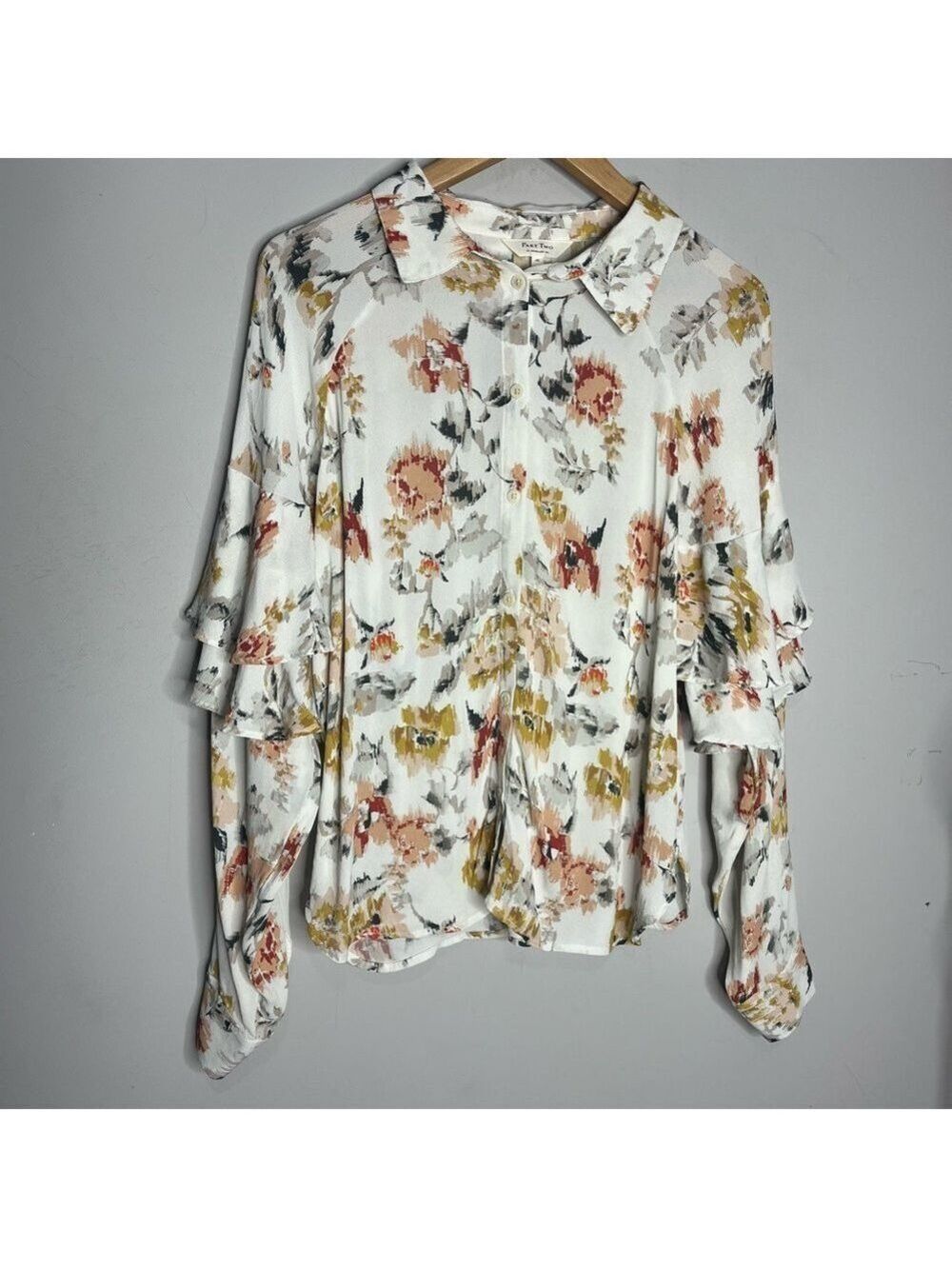 Part Two Klennie Ruffle Long Sleeve Floral Button Front Flowy Blouse, size 40/10 - Picture 2 of 14